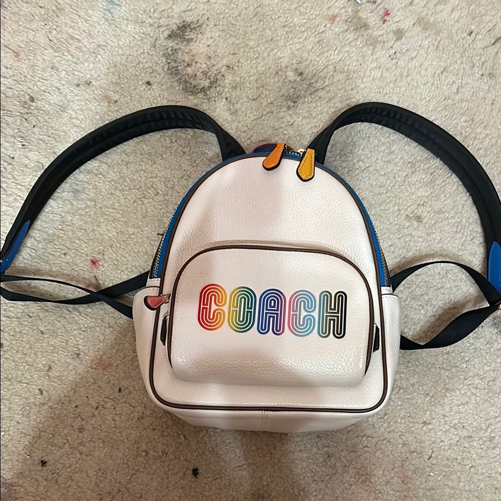 Coach Multicolor Logo White Backpack pride month